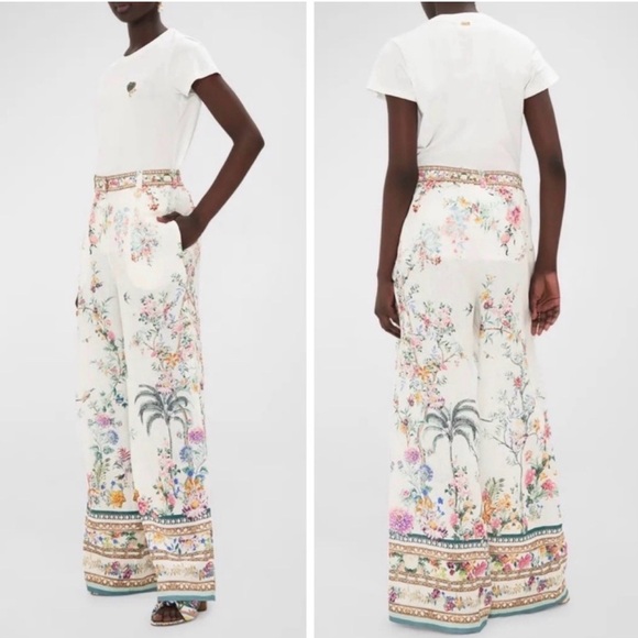 NWT✨CAMILLA Floral Linen Wide-Leg Pants in Plumes and Parterres Size L - Picture 15 of 16